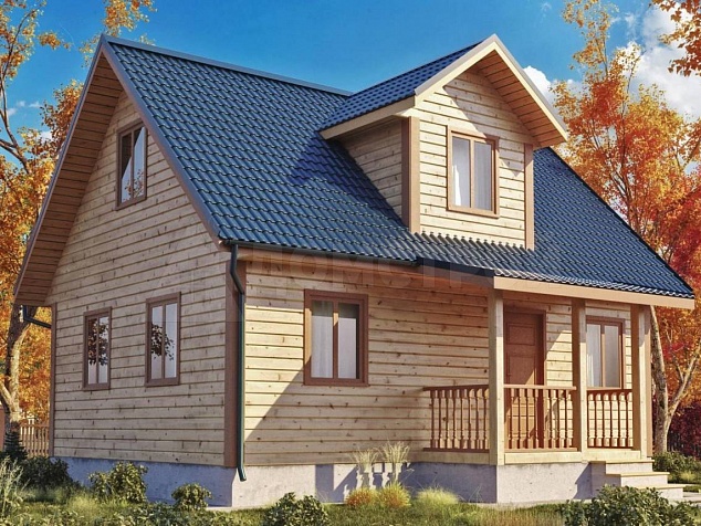 Фото дачного домика из бруса с мансардой 6х8